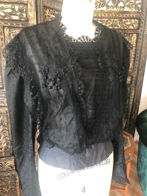 Edwardian silk bodice top blouse black. - image 1