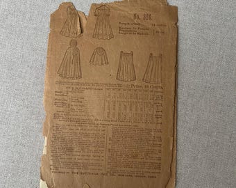 COMPLETE  antique doll clothing pattern.  14" doll.  Butterick no 324  sewing