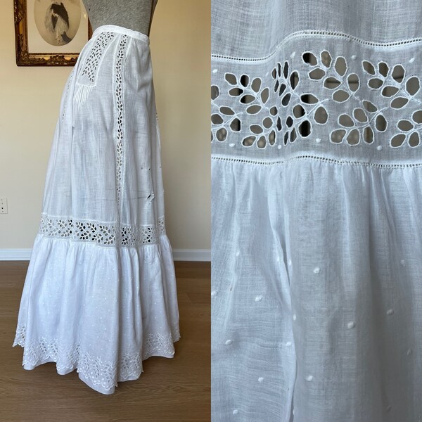 Antique Edwardian cotton embroidered skirt