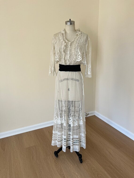 Antique 1910s Edwardian net cotton lawn dress - image 2