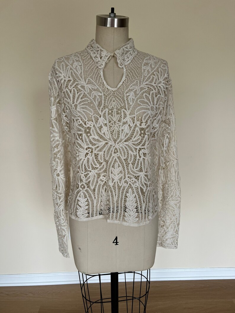 1930s Handmade Lace Gown with Voluminous Sleeves