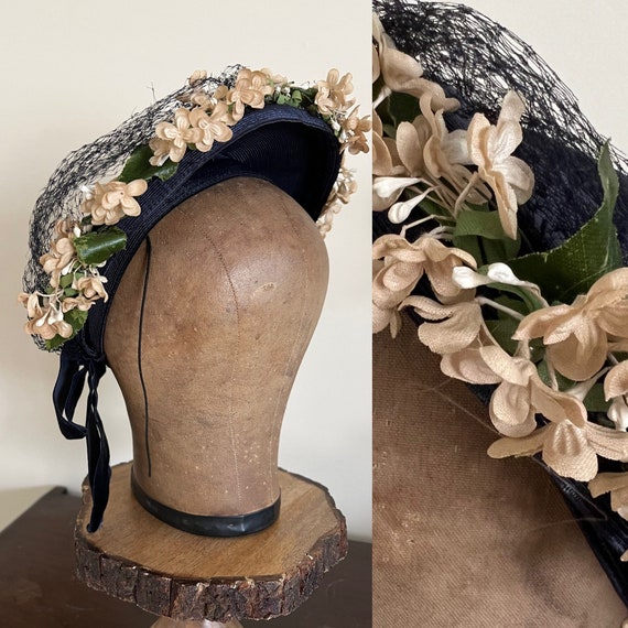 1930s 1940s picture tilt straw hat with flowers - image 1
