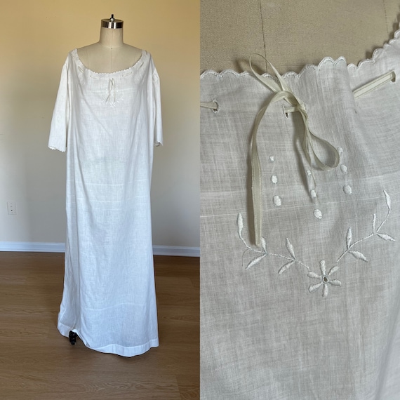 Plus sized Antique Edwardian hand sewn nightgown.… - image 1