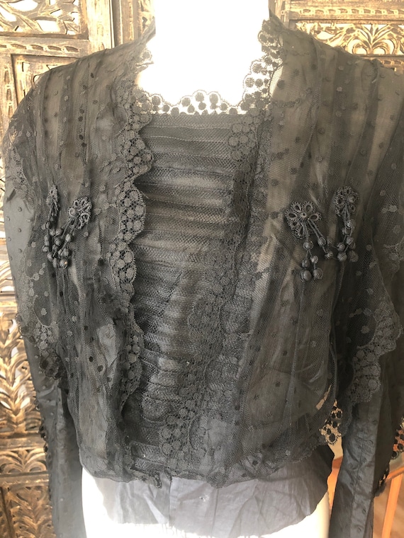 Edwardian silk bodice top blouse black. - image 3