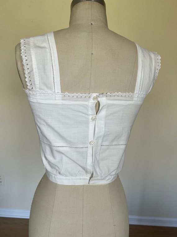 antique hand embroidered cotton corset cover. - image 5