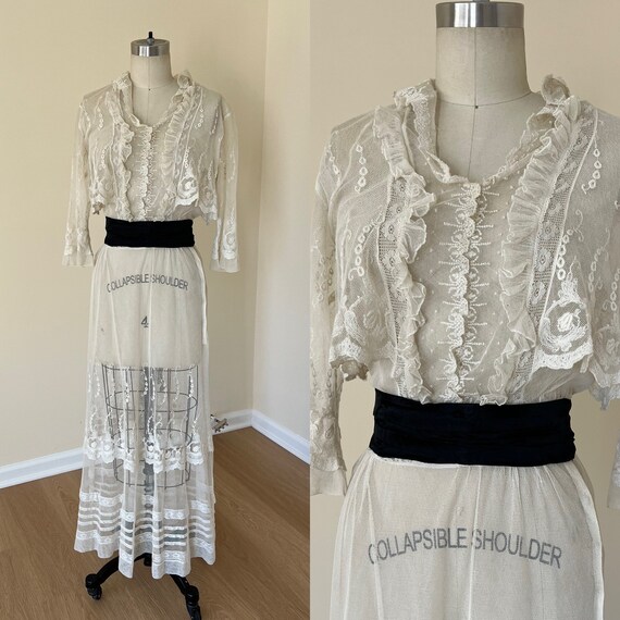 Antique 1910s Edwardian net cotton lawn dress - image 1