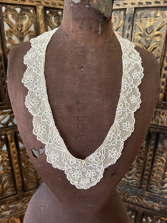 Antique hand Beaded silk organza collar - image 2