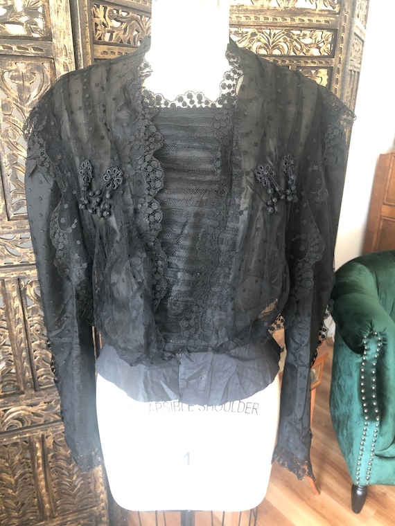 Edwardian silk bodice top blouse black. - image 6