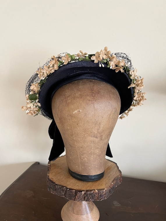 1930s 1940s picture tilt straw hat with flowers - image 6