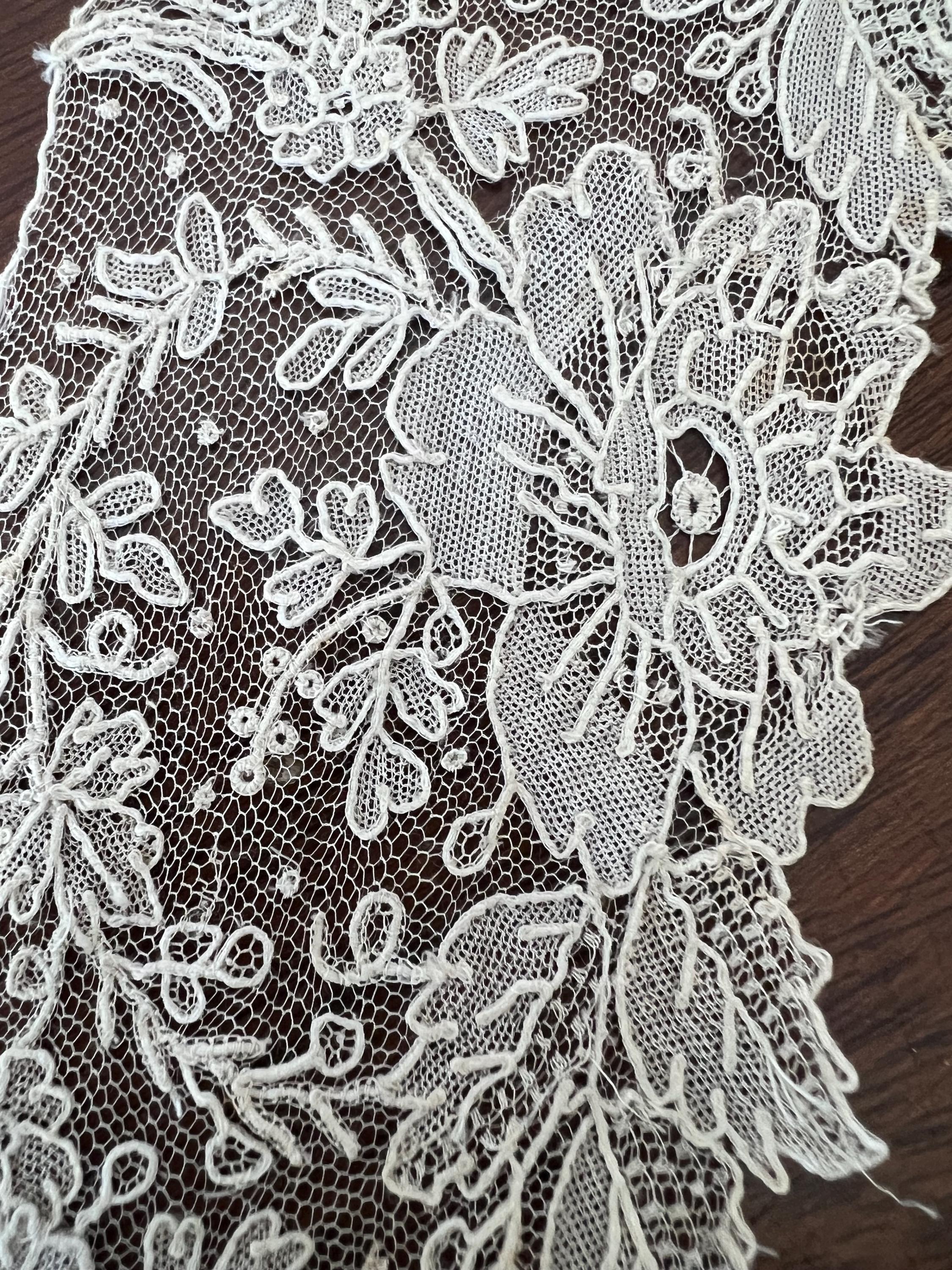 23" Antique point de gaze floral yardage.