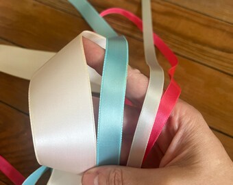 3 yards increments. vintage  satin rayon acetate nylon ribbon. choice of color.  teal pink pale blue