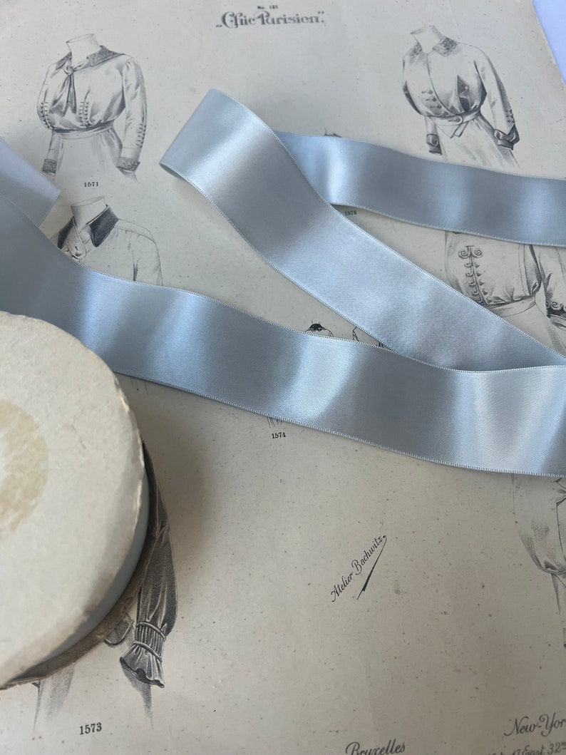 Vintage Double Face Pale Blue Green Ribbon; by the Yard Synthetic Nylon ...