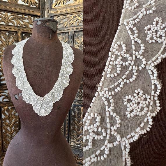 Antique hand Beaded silk organza collar - image 1