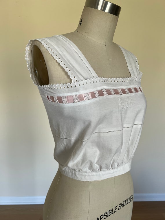antique hand embroidered cotton corset cover. - image 3