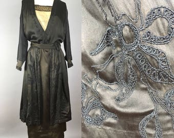 Wearable 1910s black silk dress