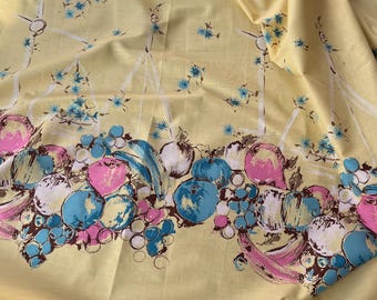 BTY novels 1950s cotton yellow fruit fabric.