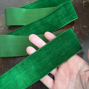 BTY rayon velvet ribbon.  green color.   1.75" wide
