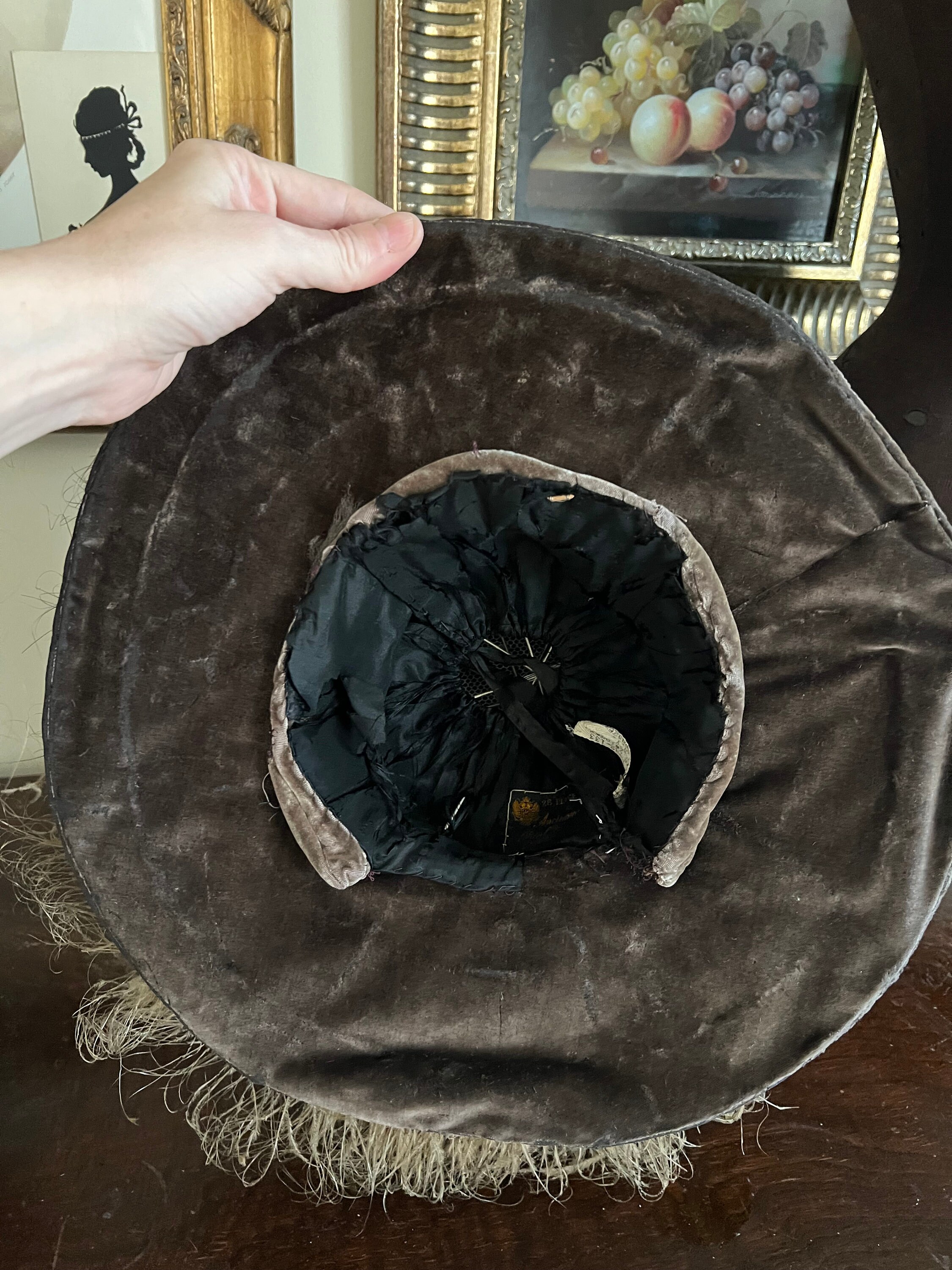 Antique Edwardian Silk Velvet Plumed WIDE BRIM Hat Vintage 1900s Edwardian Victorian Hat Wide Brim Velvet Lace  main image 3