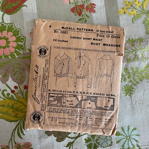 Edwardian 1913 sewing pattern. blouse.   McCall 5601 size 38