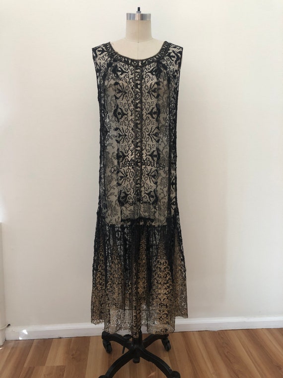 1920s lame and lace black dress. - image 5