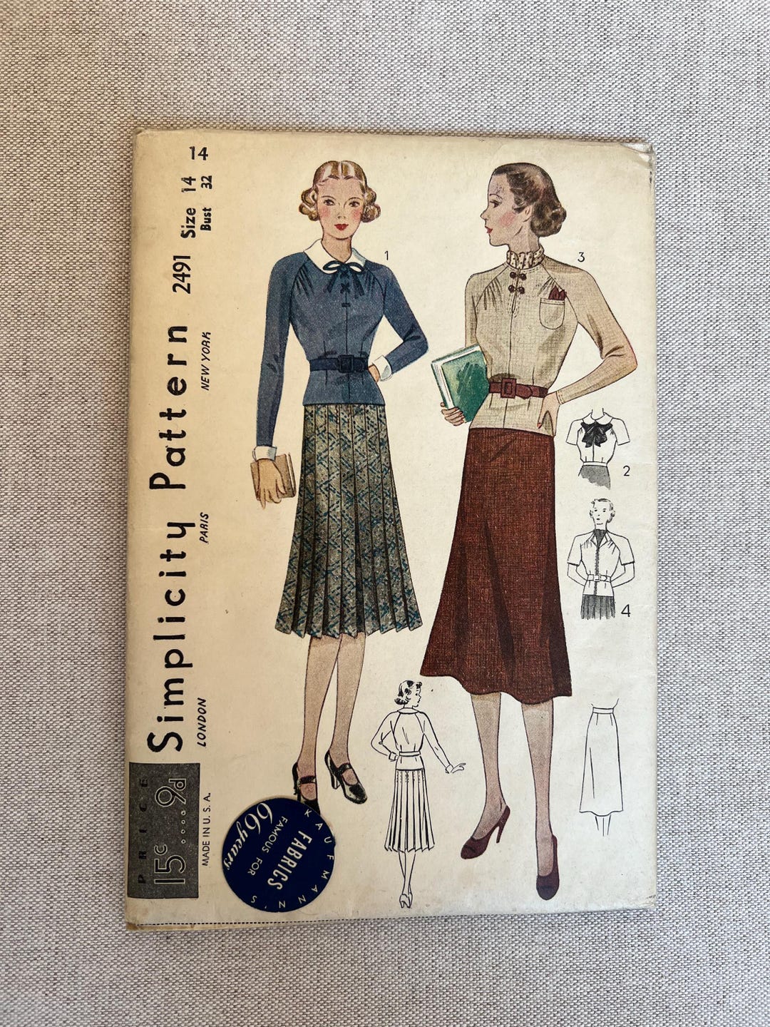 Simplicity Pattern 4089 1940s Simplicity Sewing Pattern 2491. Size 14 32
