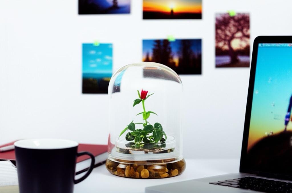 Live Rose Terrarium, Miniature Rose in Self Sustaining Glass Jar, Maintenance Free, Great Unique Gift and Home Décor, 100% Growth Guarantee
