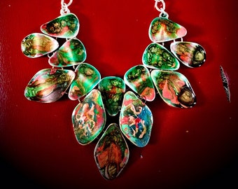 Handpainted Necklace, Abstract Design Colorful