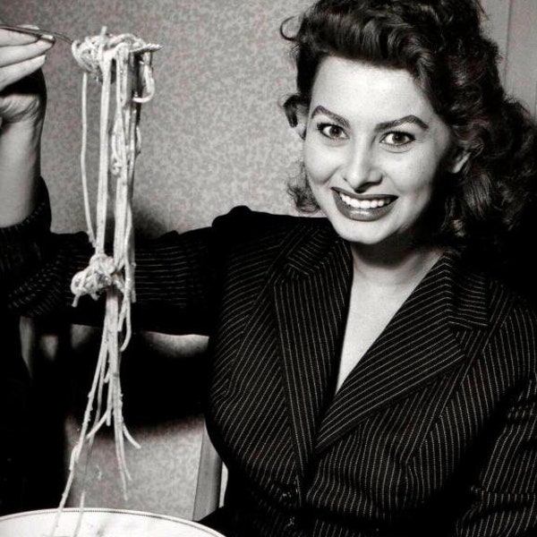 Sophia Loren Poster Photo Eating Spaghetti Italian Food Hollywood Wall Art Artwork 8x10 11x14 or 16x20