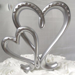 WEDDING CAKE TOPPER Linked Hearts Silver Diamantes Keepsake Decorations cake decorating supplies table decoration