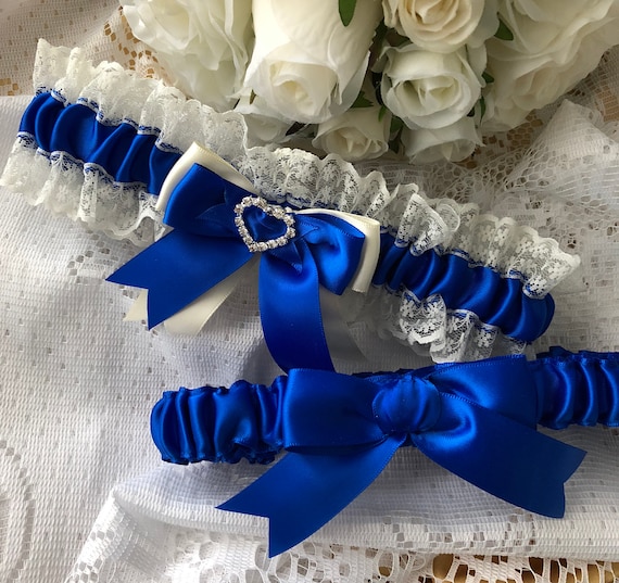 Blue and Off WhiteIvory Traditional Wedding Garter Set