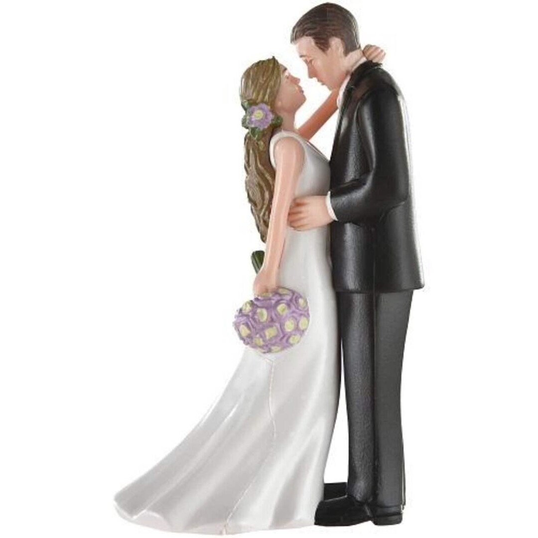 Bride and Groom Wedding Cake Topper With Flower Bouquet (11cm) - Etsy