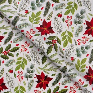 CHRISTMAS GIFT WRAPPING Paper roll 25m long x 70cm wide Red White Poinsettia Holly Berries Berry Hamper gifts presents hampers