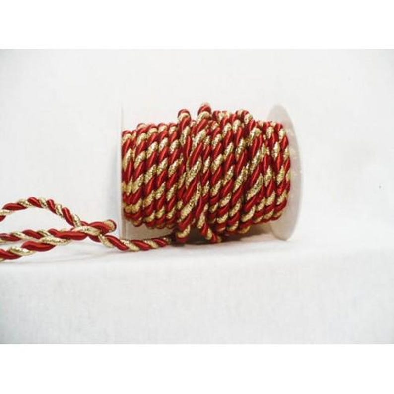 10m Metallic Satin Twisted Rope Ribbon Red & Gold Christmas Gift Hamper
