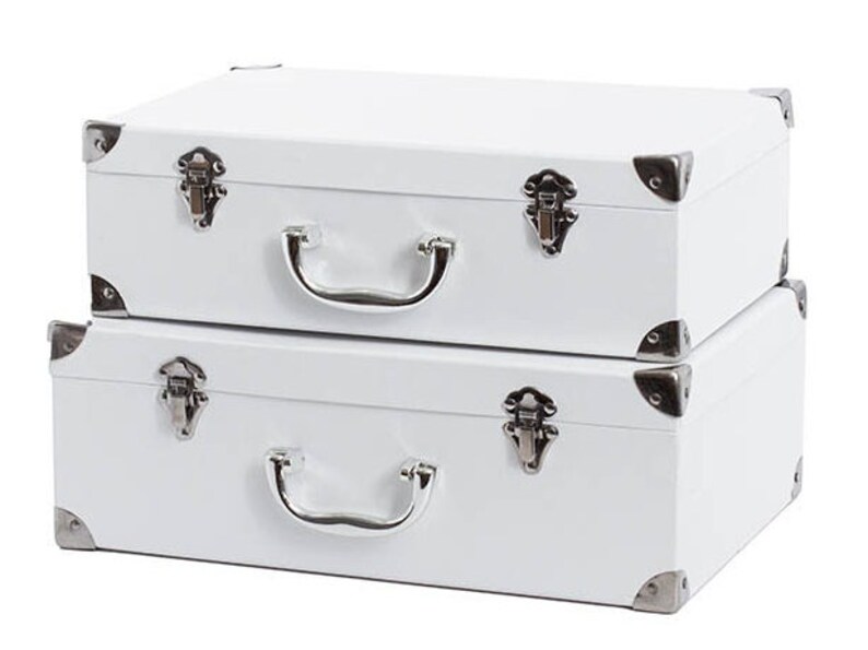 Set of 2 Nesting SUITCASE GIFT BOXES White Silver Hamper Box Etsy
