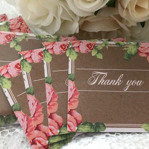 10 THANK YOU TAGS cards square kraft cards floral wedding baby bridal shower favour bomboniere pink green vintage 21st birthday engagement