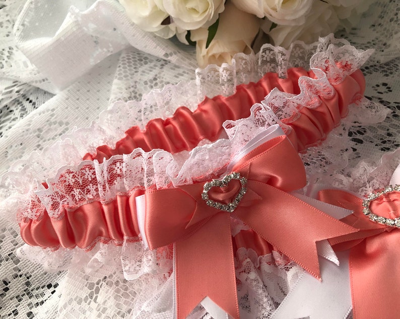 C Pink Wedding Garter White Lace And Satin Heart Diamante Bows Crystals Something Blue Traditional Bridal Shower Gifts