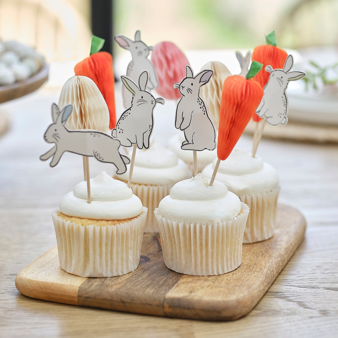 12 EASTER CUPCAKE Toppers Topper Cake Pick Rabbit Honeycomb Eggs ...