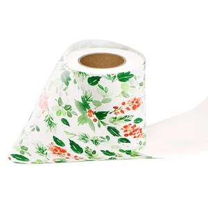 CHRISTMAS GIFT WRAPPING Paper narrow belly band roll 25m L x 10cm wide Red White Green Holly Berries Branches Hamper gifts present hampers