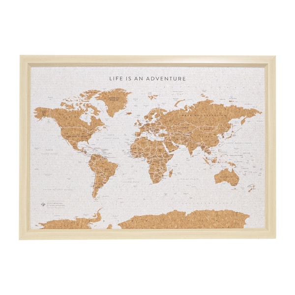 LARGE WORLD TRAVEL Map cork pin board 100 pins 53.5 x 36.5cm personalised canvas holiday honeymoon Australian