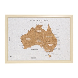 AUSTRALIA TRAVEL MAP cork pin board 100 pins 27x22cm personalised canvas holiday honeymoon Australian