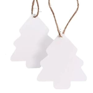 10 étiquettes pour cartes-cadeaux de Noël | Balançoires avec ficelle ruban | Blanc | Marque-places pour panier étiquette en forme d'arbre