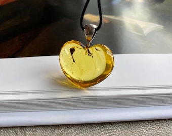 Baltic amber heart pendant, amber heart pendant, hearts,  clear amber, nice Baltic amber, cotton cord, vegan friendly ,special gift for  her