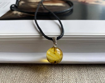 Vegan friendly Amber Amulet Pendant for Mindfulness Protection / Tumbled Gem Stone Amulet Necklace on adjustable Animal Free Cotton cord