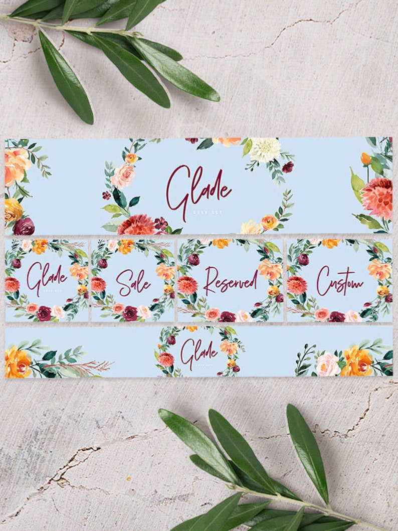 Calligraphy Banner Etsy Banner Set Custom Listing Pretty Wreath Paint Glade Templett Avatar Pink Watercolor Sale Reserved