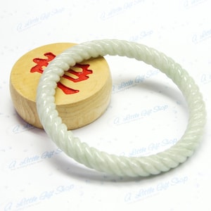 Twisted Carved Jade Bangle ~ Hand Carved Natural Green Jade ~ inner Diameter: 60mm, 61mm, 67mm