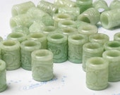 Hand Carved Natural Green Jadeite Barrel Bead w Dragon Longevity symbols 18x22mm (3pcs pack)