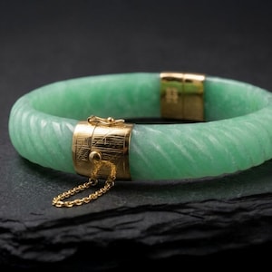 Partihandel Sterling Silver Snidad Grön Jadeit Armring Tvinnad 13 mm, Färgad Jade & Förgylld 925 Silver, Present till Henne