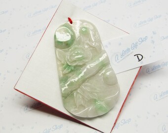 Natural Jade Carving Bamboo floral Pendant Charm : about 43x74mm, come with free cord necklace.