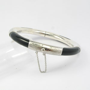 Bracelet jonc en argent sterling avec agate noire, jonc de style classique, cadeau pour femme, jonc de pierres précieuses, fermoir jonc