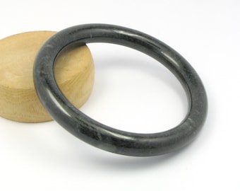 Charcoal Black Grey Natural Jade Jadeite Stone Bangle, Wife Gift, Gemstone Bangle, Hand Carved Bangle, inner size 60mm